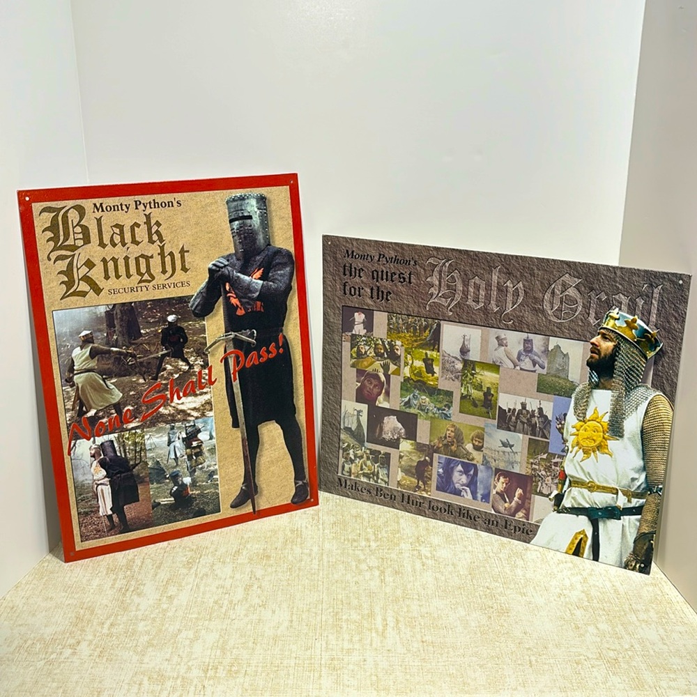 Set of 2 "Monty Python" -  Holy Grail Metal/Tin Wall Hangings Circa 2000